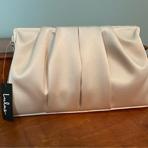 NWT lulus champagne satin pleated clutch/bag